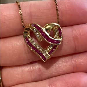 Ruby gold and diamond heart necklace REAL